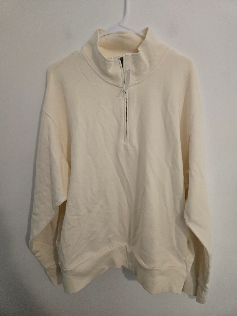 NWT Madewell Terry Quarter Zip Men Sweatshirt cream size large flaw style NZ245